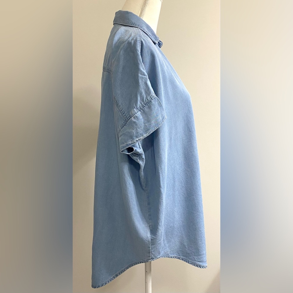 GAP Womens L Solid Blue Oversized Denim Top Boho 90s Minimalism Cottagecore - Picture 7 of 13